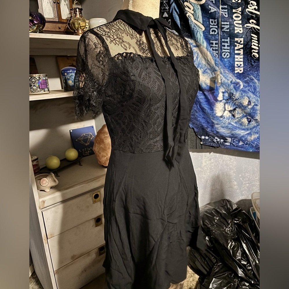 Twik Black Lace Mini Dress #lace #bow #preppy #goth - Picture 3 of 12